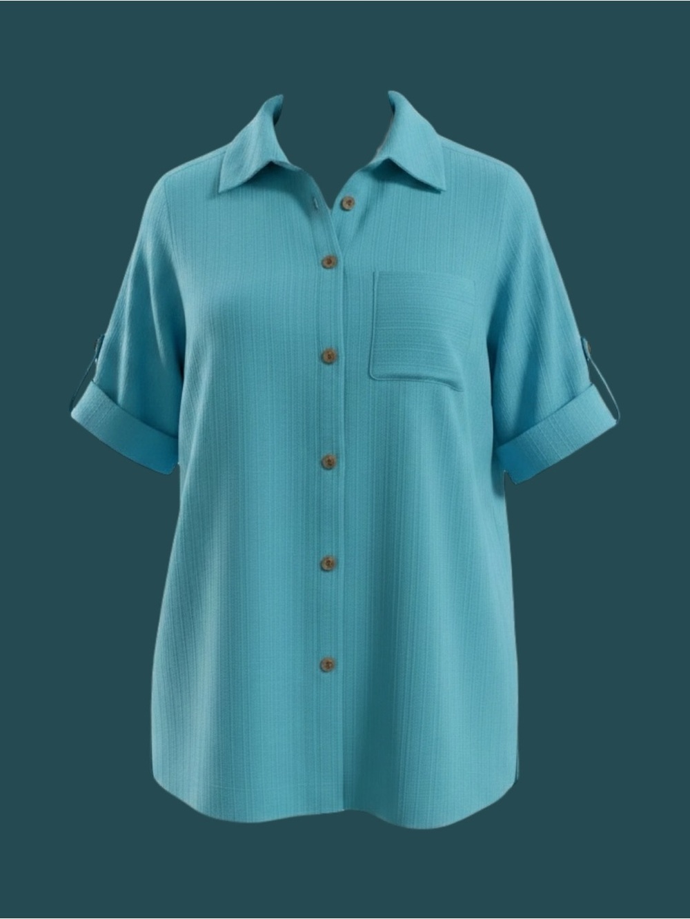 Croft & Barrow Blue Cotton Beachy Button Front Blouse XL Coastal Top